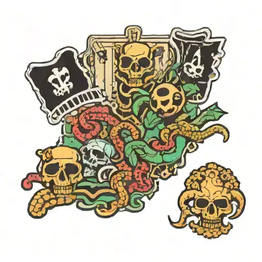 Louisiana map outline dice rolling bullets skulls moneybag snake tattoo design idea