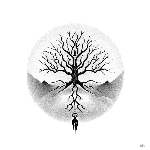 A tree of life and death, with branches symbolizing the growth and passing of unborn babies tattoo design idea