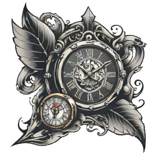 Half sleeve tattoo incorporating a broken clock and ace of spades tattoo design idea