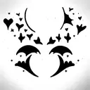 Sun with face, Moon, Clouds, Stars, Butterflys, Lily of Valley, Moth, Hearts, Red and Black ink tattoo design idea