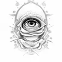 Chicano eye with dollar rose and text tattoo design idea