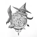Witch,  library, mind tattoo design idea