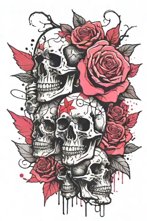 A gang tattoo with skulls and pink roses. With the inscription BRS in the tattoo tattoo design idea