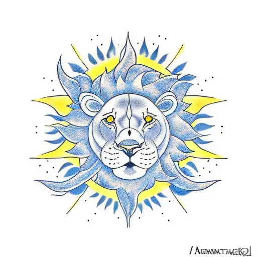 A minimalist tattoo of a sun and lion with chakra symbols tattoo design idea