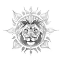 A tattoo of a sun and lion with chakra symbols tattoo design idea