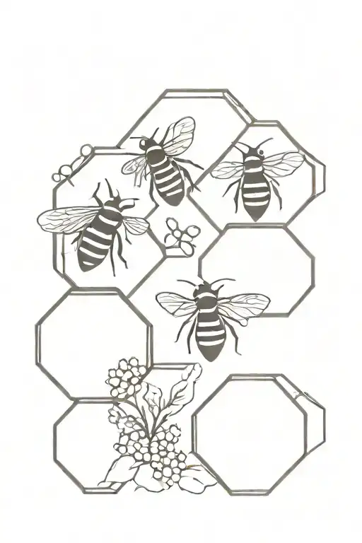 three bees on top of honey combs tattoo design idea