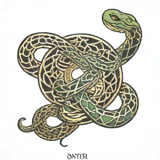 The tattoo features an infinity symbol intertwined with a snake, symbolizing eternal life, renewal, and transformation.  tattoo design idea