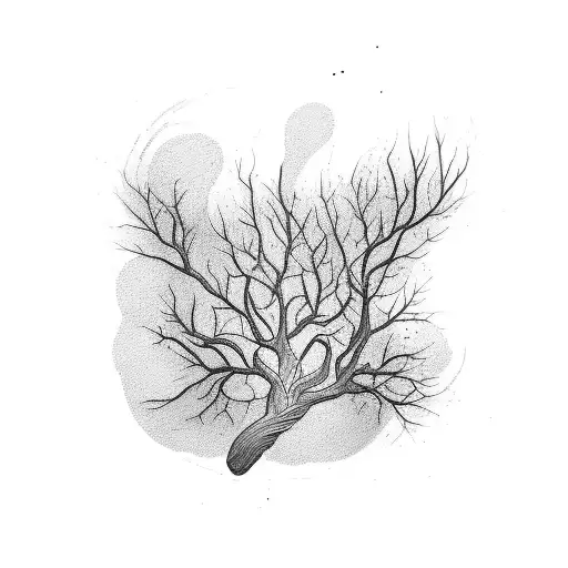 A sketch-style tattoo of a guitar neck turning into a tree branch tattoo design idea