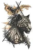 tipi with fire and black panther tattoo design idea