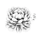 A library shelf filled with books and peonies intertwined tattoo design idea