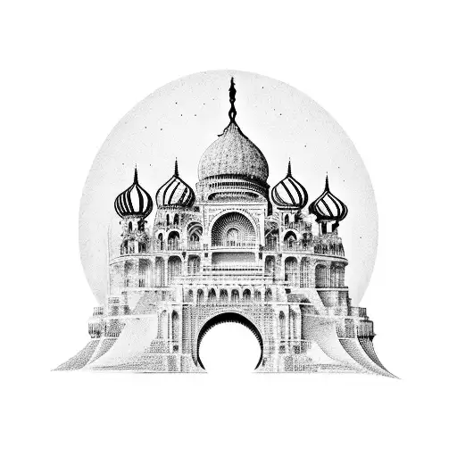 A collage of iconic landmarks from around the world with a motorcycle silhouette tattoo design idea