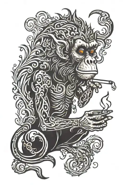 fire monkey smoking tattoo design idea