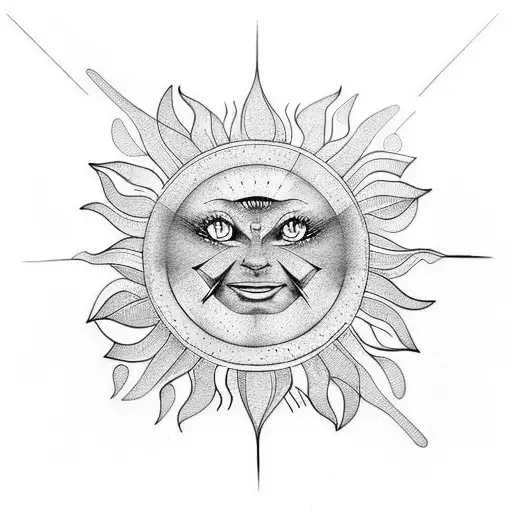 realistic sun with shadows tattoo design idea
