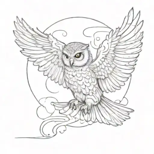 flying owl tattoo design idea