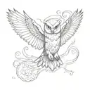 flying owl tattoo design idea