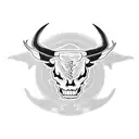 A bold blackwork design featuring Itachi's Mangekyou Sharingan and a Texas longhorn skull, combining the passions for anime and Texas tattoo design idea