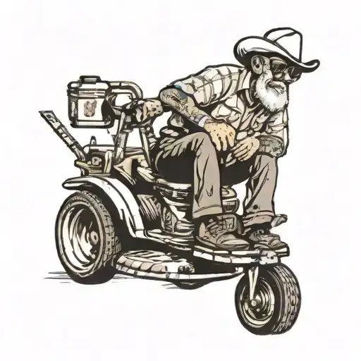60 year old dad riding a ride on lawnmower and drinking a beer tattoo design idea
