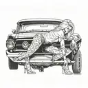 good looking blonde model bent over a 1960's muscle car tattoo design idea