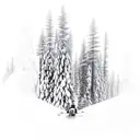 A snowboarder carving through a forest of snow-covered trees tattoo design idea