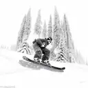 A snowboarder carving through a forest of snow-covered trees tattoo design idea