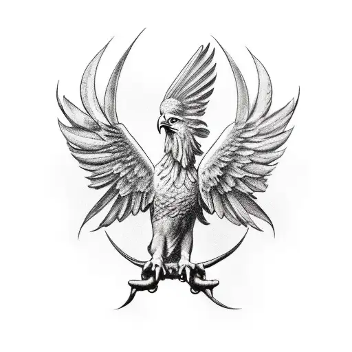 A man shirtless, asthetic body, full body with one wing, extending hand showing eagle landing on it tattoo design idea