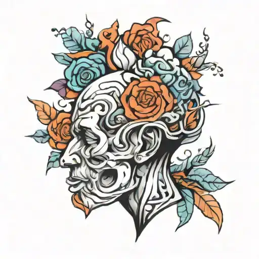 overthinking concept exploded head tattoo design idea