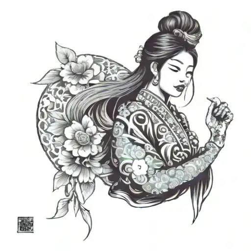 japanese woman holdinh a heart tattoo design idea
