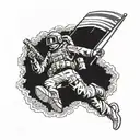 A pixel art design of a soldier in full gear jumping out of an airplane with a parachute, symbolizing your time as airborne infantry tattoo design idea