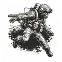 A pixel art design of a soldier in full gear jumping out of an airplane with a parachute, symbolizing your time as airborne infantry tattoo design idea
