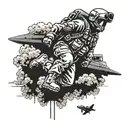 A pixel art design of a soldier in full gear jumping out of an airplane with a parachute, symbolizing your time as airborne infantry tattoo design idea