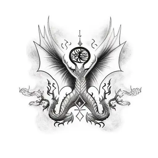 tattoo for all hand with Tree of Life, dragon, and Raven. only black colors. tattoo design idea