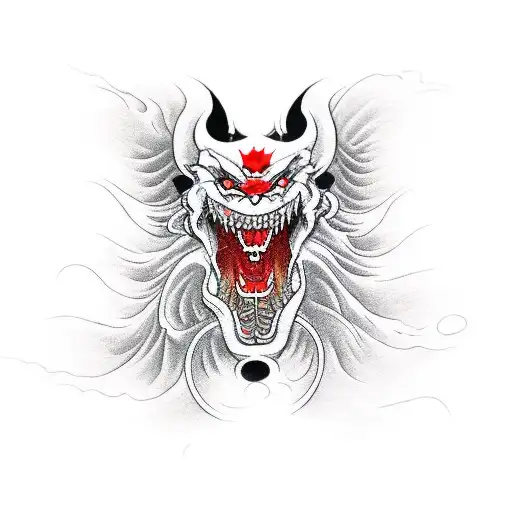 the character 悪魔 on the tongue of a Japanese demon tattoo design idea