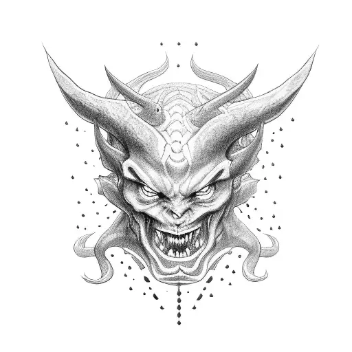 demon takes care of a child tattoo design idea