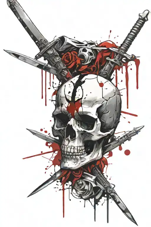 skull suicide survivor with sword surrounded tattoo design idea