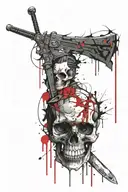 skull suicide survivor with sword surrounded tattoo design idea