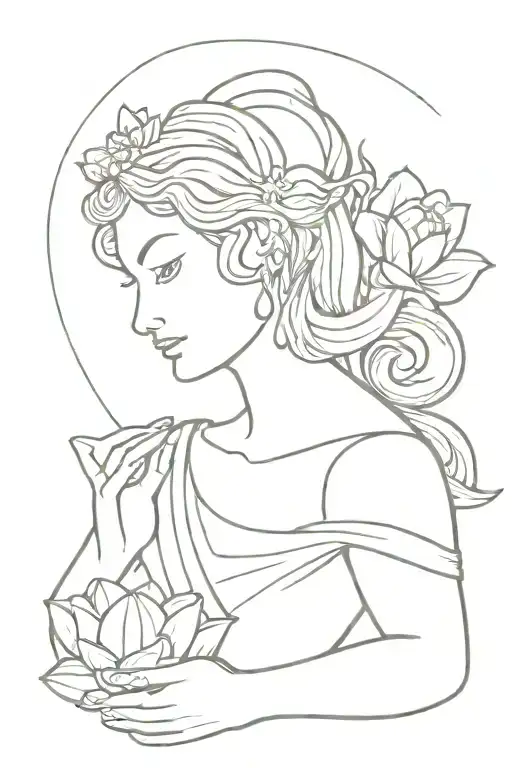 lotus flowers intertwining Athena the Greek goddess looking down at atlas the Greek god tattoo design idea