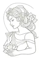 lotus flowers intertwining Athena the Greek goddess looking down at atlas the Greek god tattoo design idea