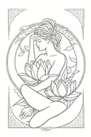lotus flowers intertwining Athena the Greek goddess looking down at atlas the Greek god tattoo design idea