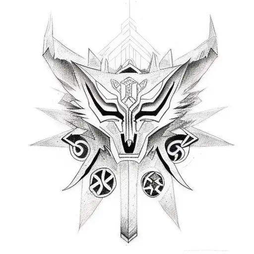 A Nordic-inspired tattoo with Digimon symbols tattoo design idea