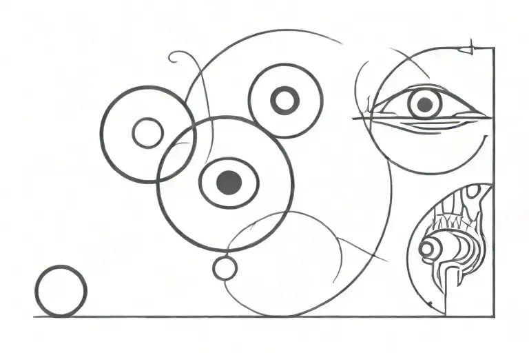 three circles linked horizontally, first with an alien head, second with an infinite symbol and third with an eye tattoo design idea