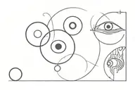 three circles linked horizontally, first with an alien head, second with an infinite symbol and third with an eye tattoo design idea