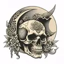 Skull and half moon tattoo design idea
