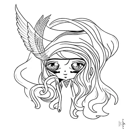 fine line crying angel without shadows tattoo design idea
