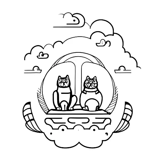 A minimalist tattoo of a dog and a cat sitting together on a cloud, symbolizing your love for animals and the peacefulness of the sky. tattoo design idea