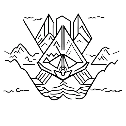 A minimalist tattoo of a mountain range with a spaceship flying over it, representing your love for both mountains and space. tattoo design idea