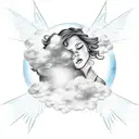 angel sleeping above the cloud in front of the big sun linework tattoo design idea