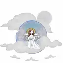 angel sleeping above the cloud in front of the big sun linework tattoo design idea