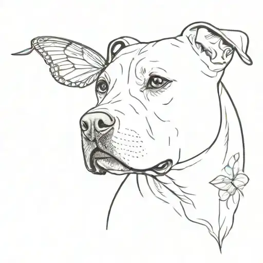 In profile, an American Staffordshire Terrier with a butterfly on his nose tattoo design idea