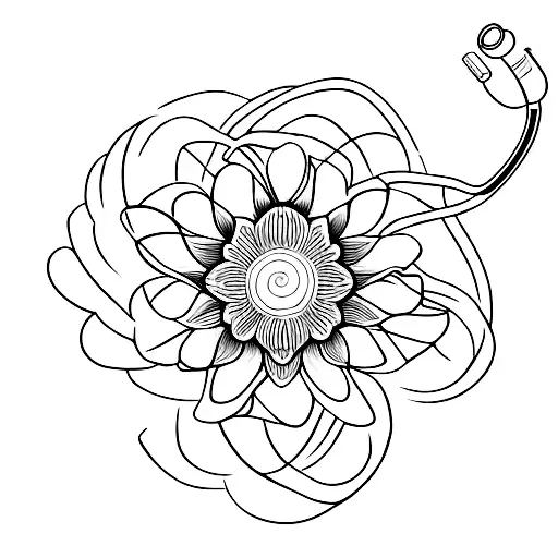 A stethoscope forming the stem of a flower tattoo design idea