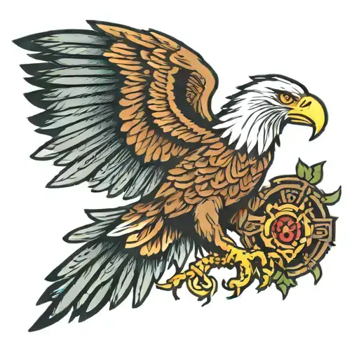 American Traditional Eagle chest tatoo with a cross in the center of the eagle  tattoo design idea